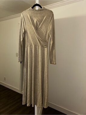 Astr Long-Sleeve Wrap-Front Beige/Taupe Maxi Dress